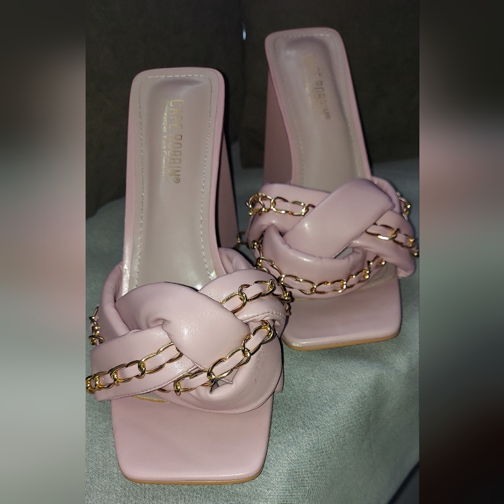 CAPE ROBBIN Mauve Mule Woven Chain Triangle Chunky Heels LIKE NEW - Picture 4 of 7